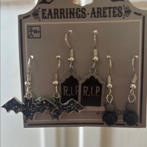 Halloween Bat and Tombstone Earrings Set